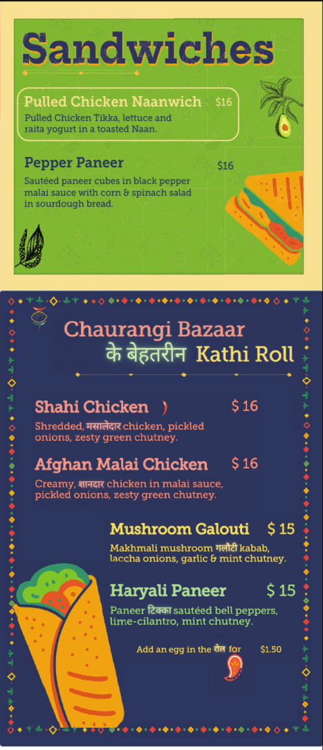 Those Indian Guys - Sandwich and Chaurangi Bazaar Menu